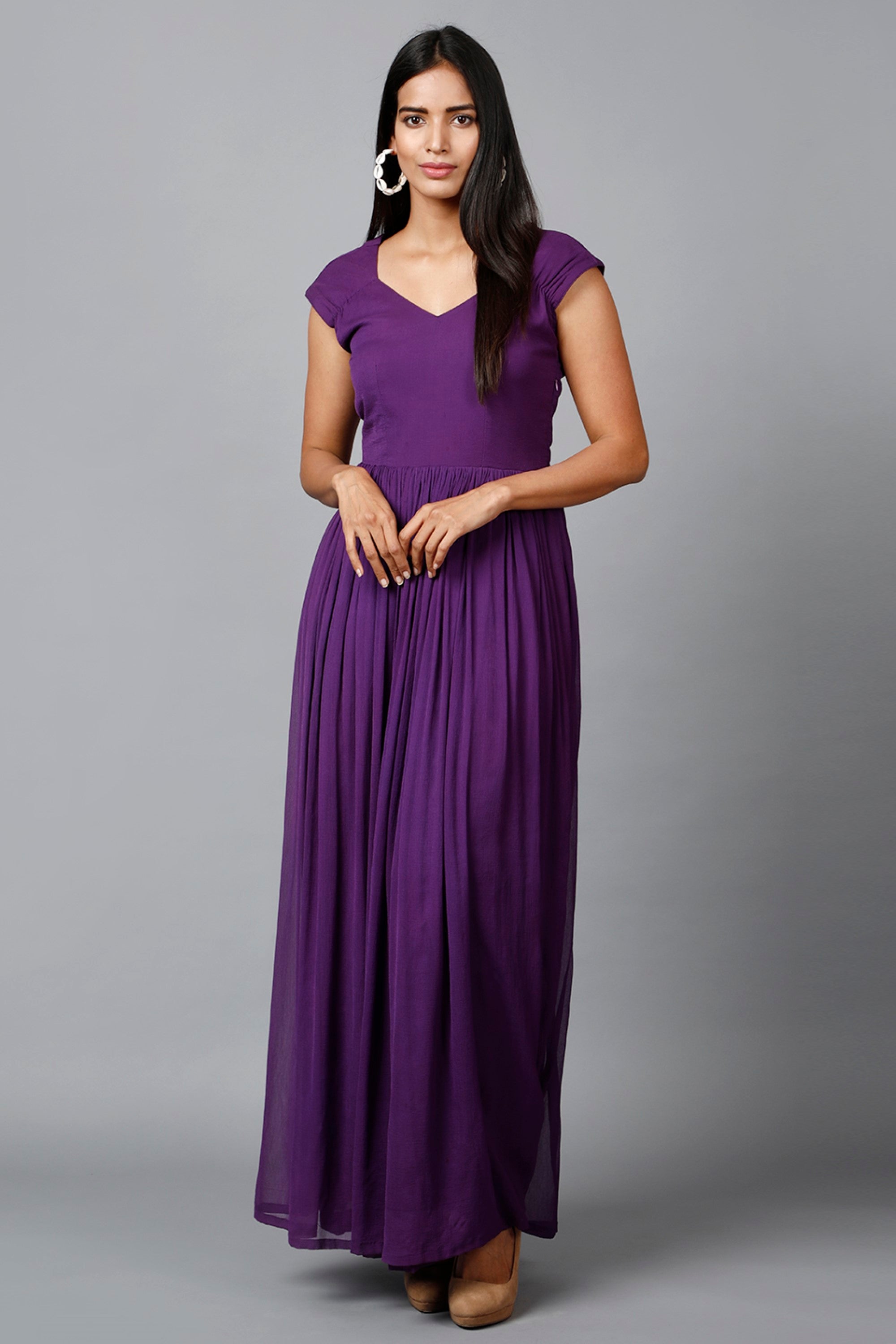 Women's Drape Chiffon  Gown In Purple  - MIRACOLOS by Ruchi