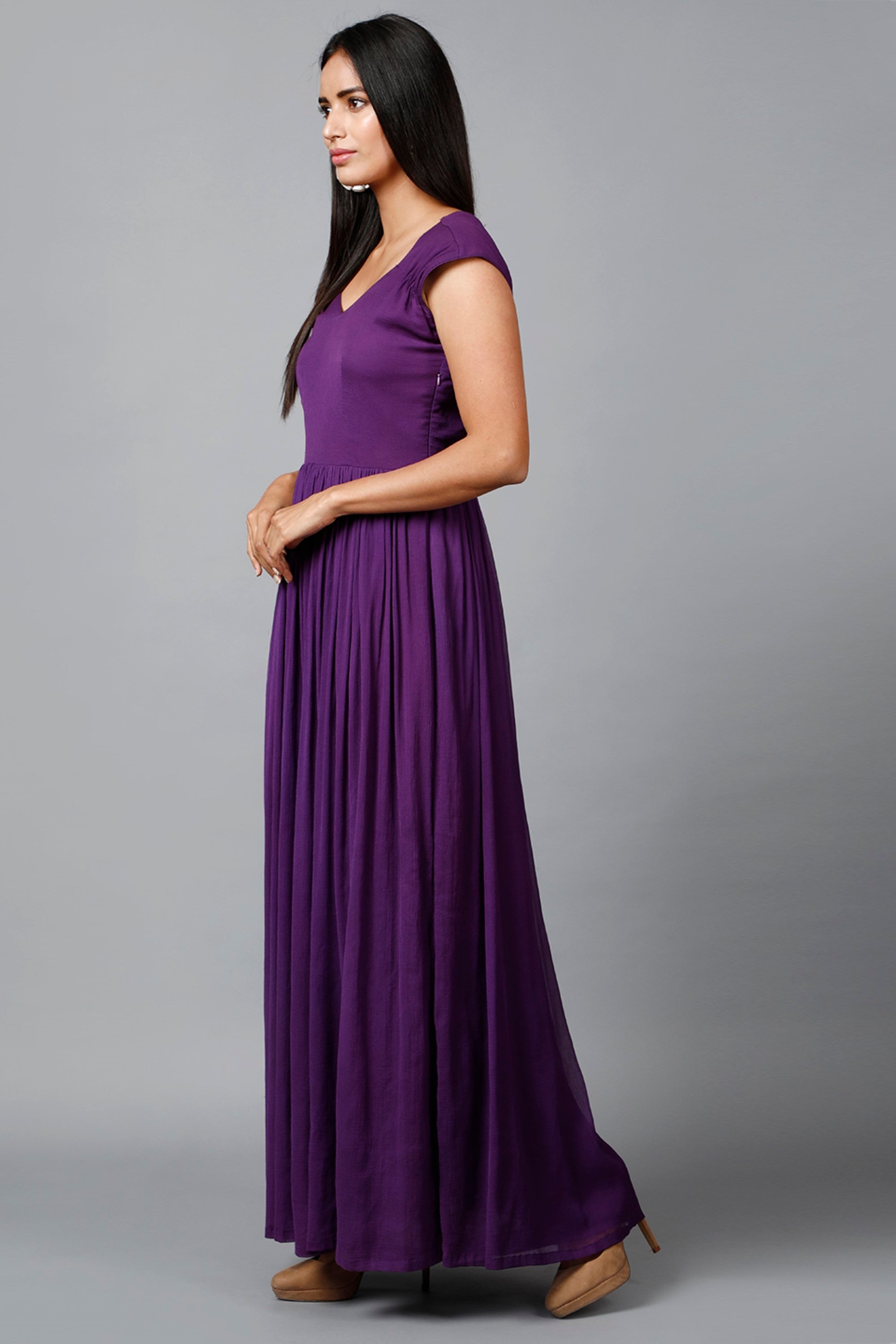 Women's Drape Chiffon  Gown In Purple  - MIRACOLOS by Ruchi