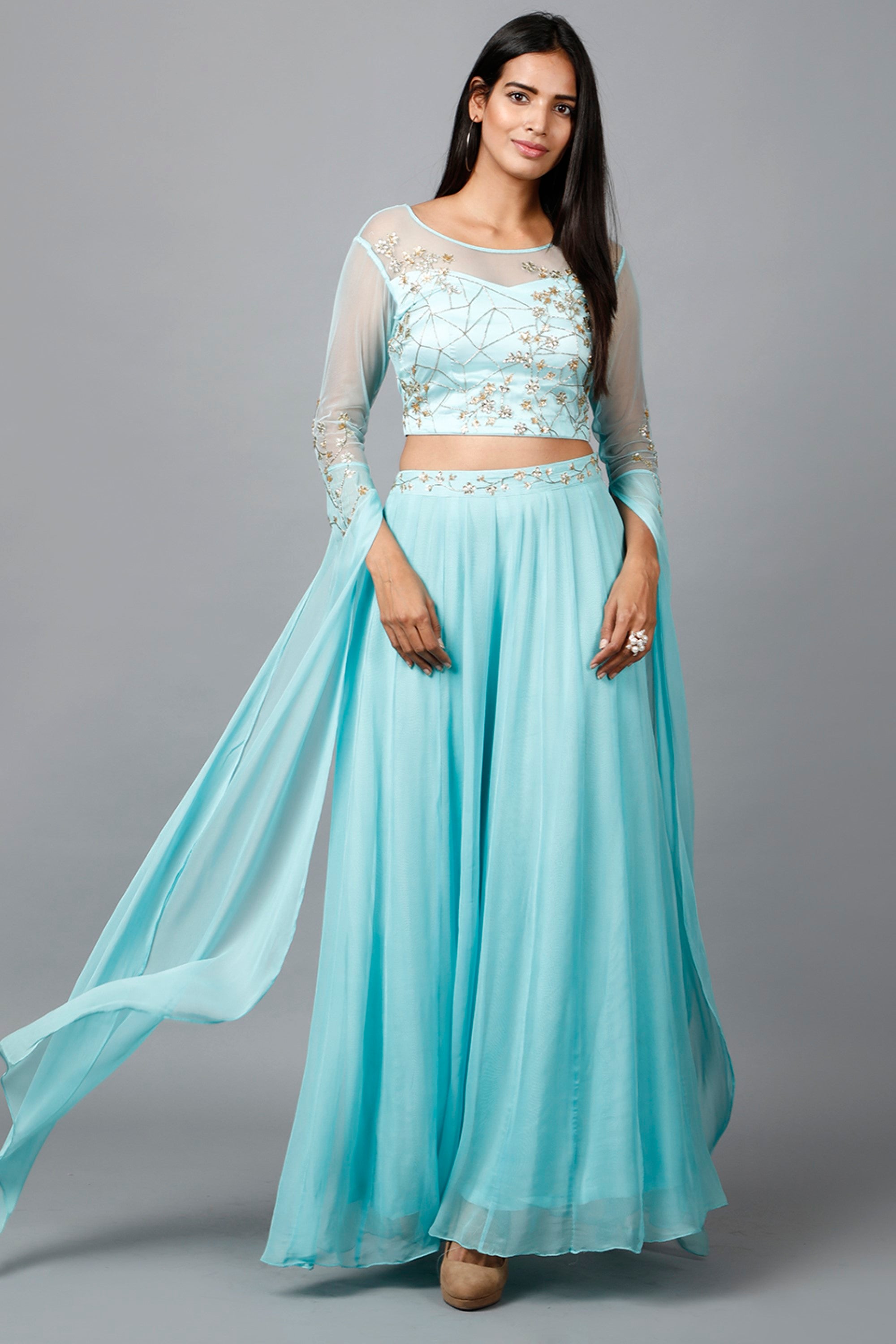 Women's Katdana Sequins Embroidered Wedding Lehenga In Blue - MIRACOLOS by Ruchi