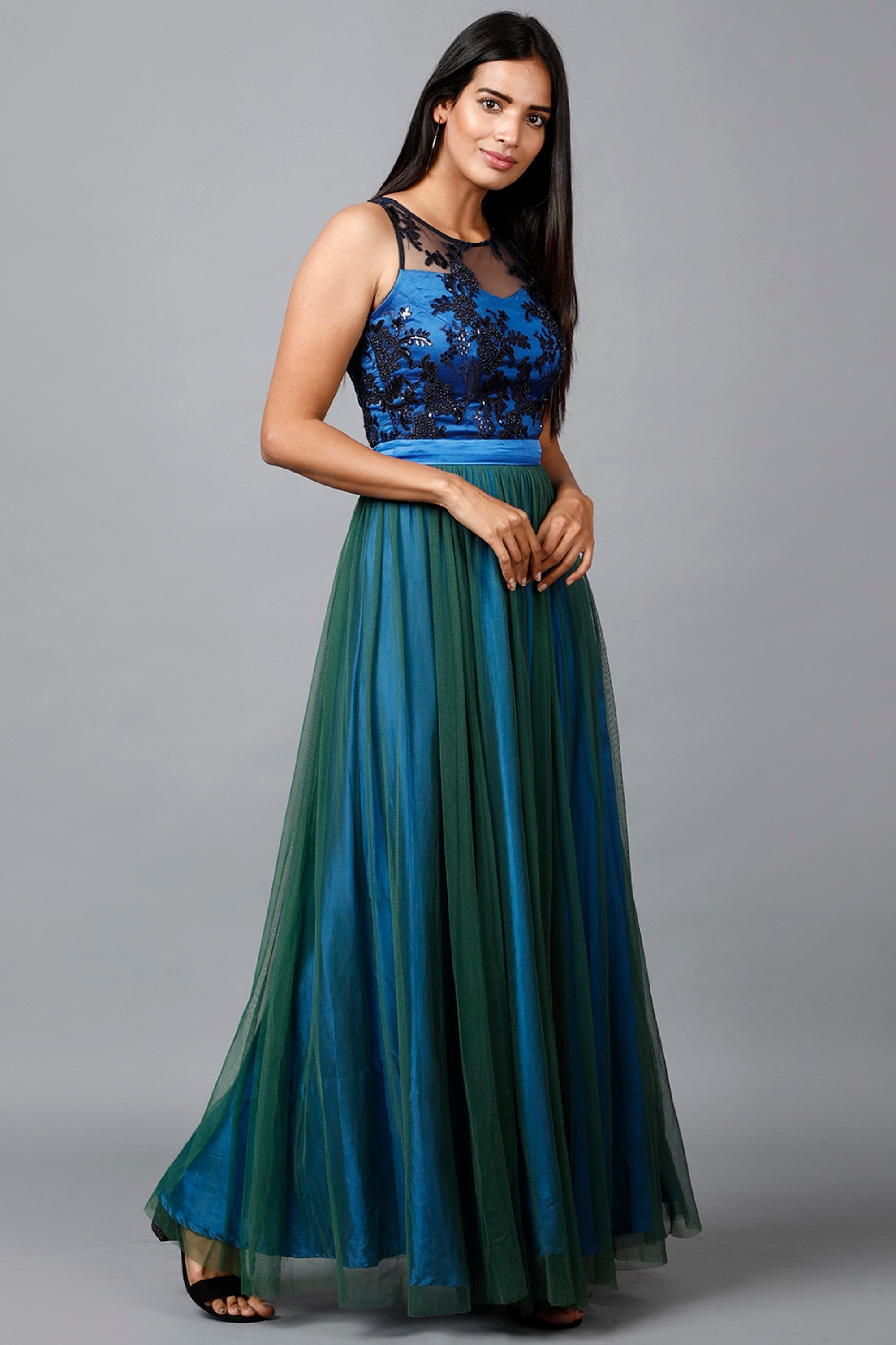 Women's Blue Green Net Gown XS | Trendia Global Women's Blue Green Net Gown XS | Trendia Global
