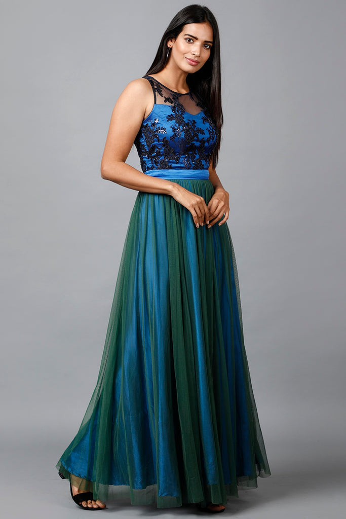 Women's Blue Green Net Gown