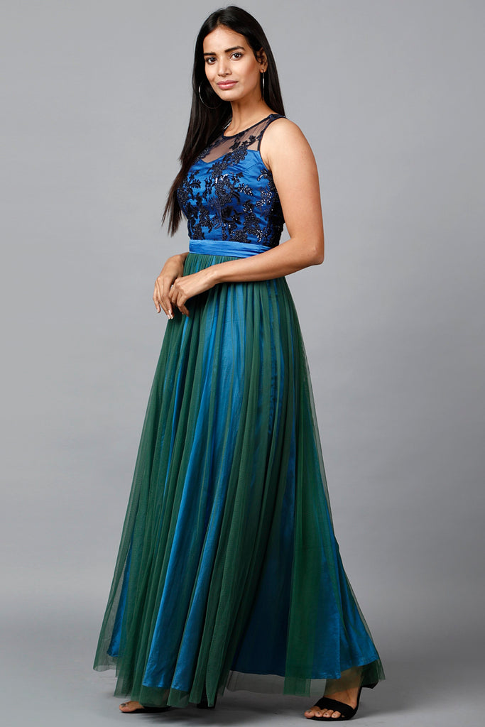 Women's Blue Green Net Gown