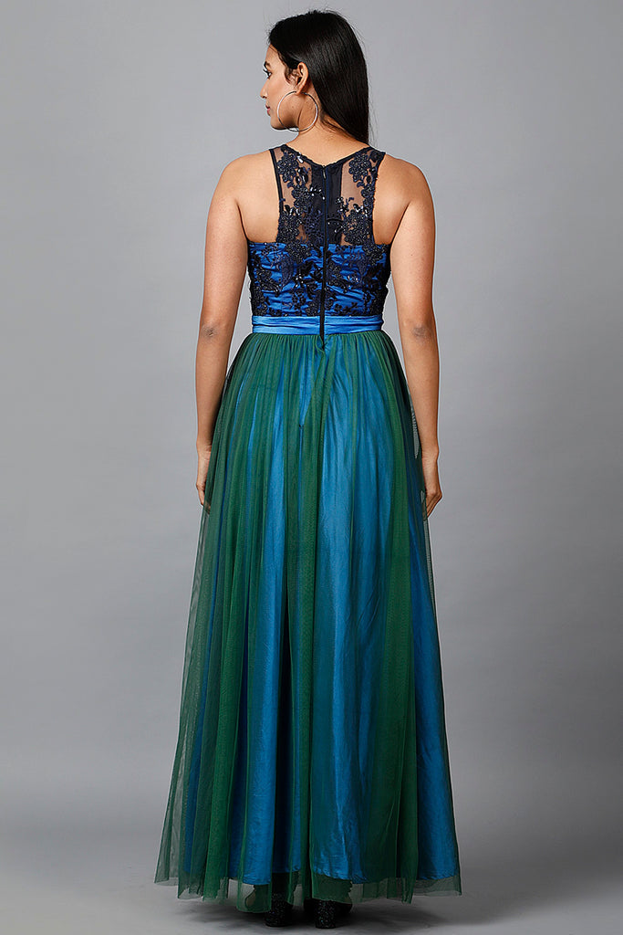 Women's Blue Green Net Gown