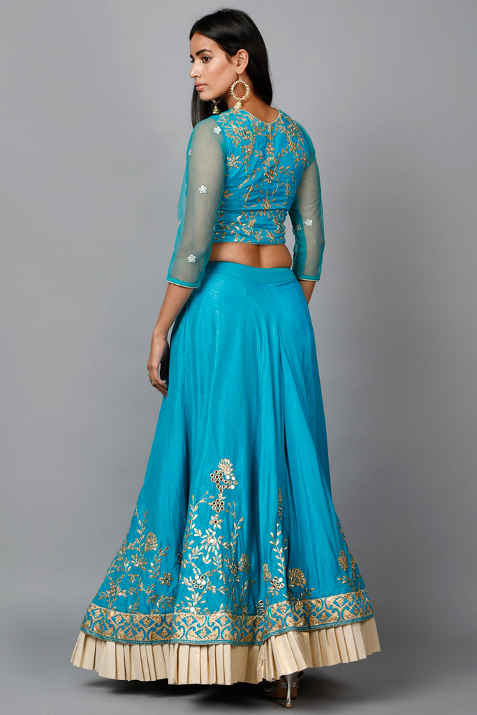 Women's Turquose Blue Gota Patti Lehenga, Choli And Dupatta Set
