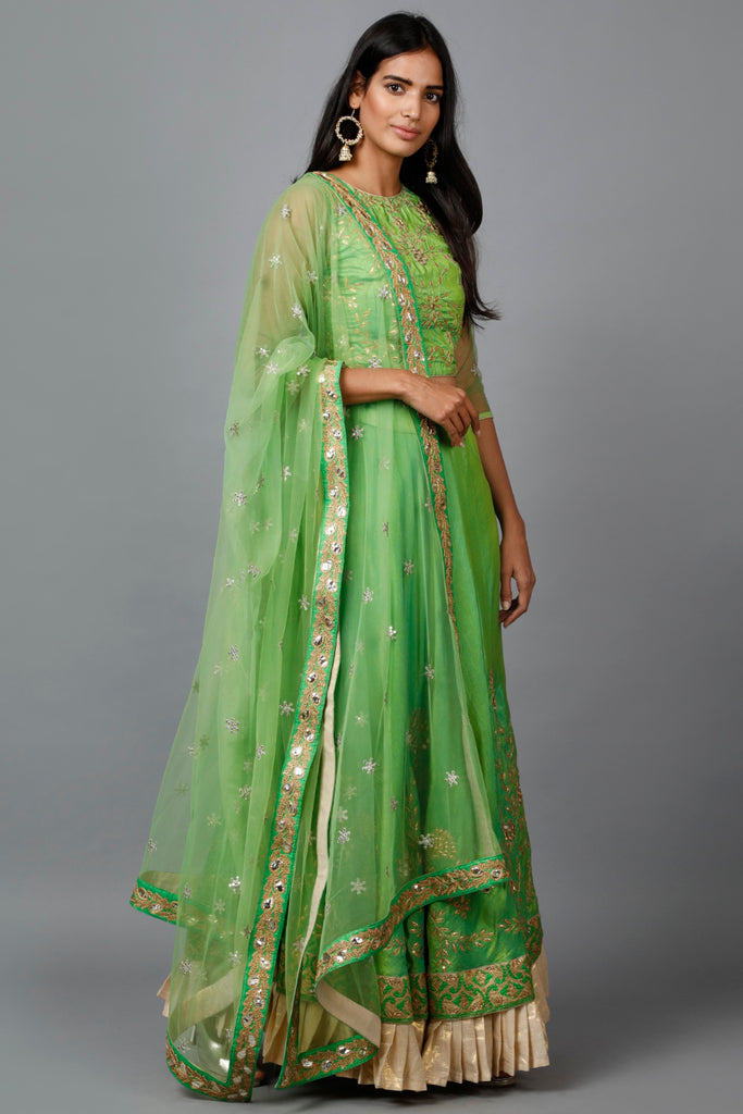 Women's Parrot Green Gota Patti Lehenga, Choli And Dupatta Set