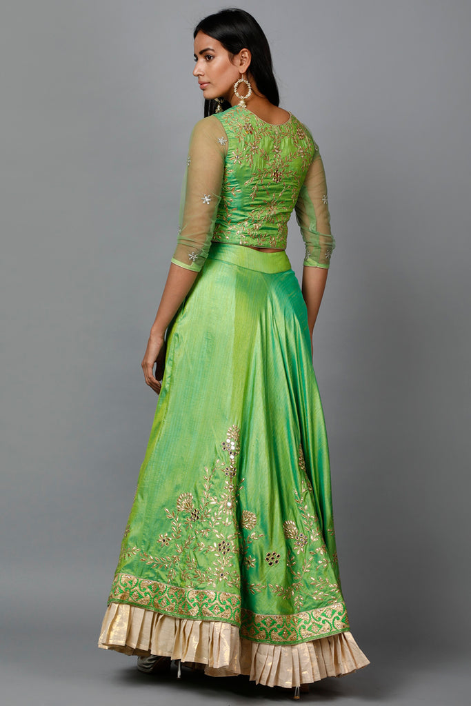 Women's Parrot Green Gota Patti Lehenga, Choli And Dupatta Set