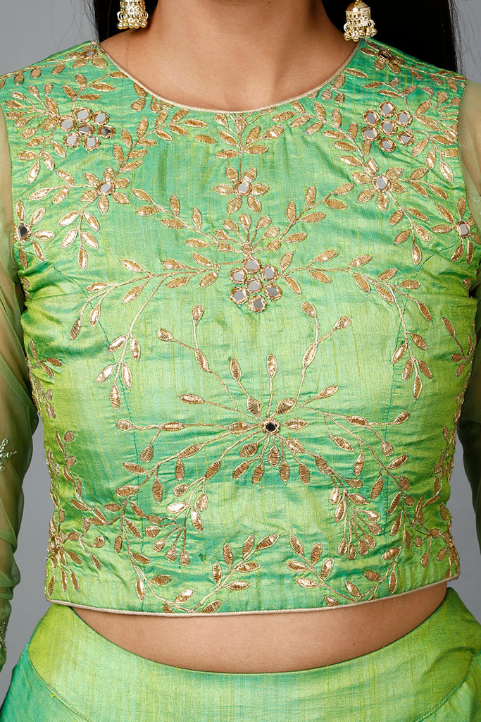 Women's Parrot Green Gota Patti Lehenga, Choli And Dupatta Set