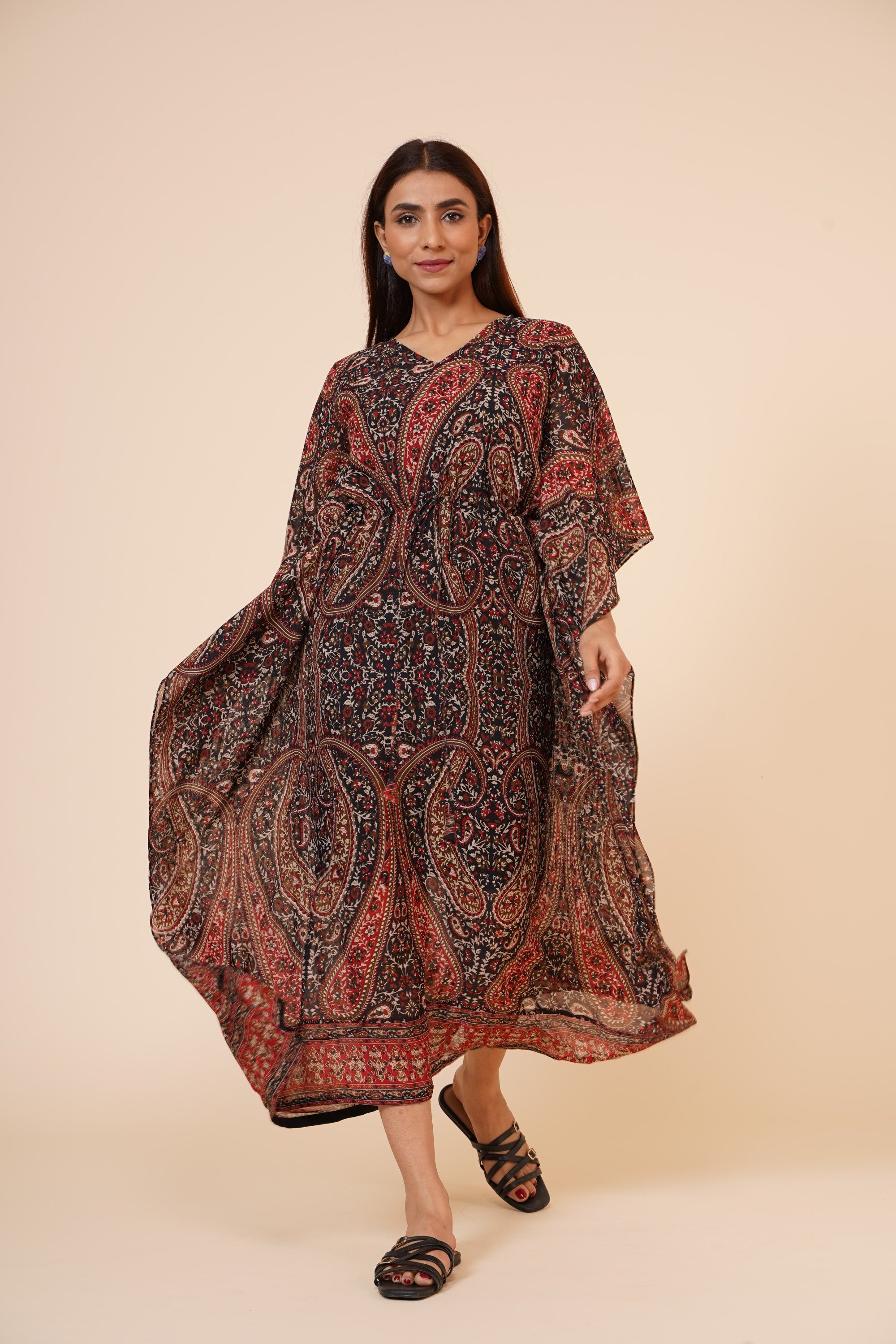 Women's Casual Printed Kaftan With Adjustable String And Inner  - MIRACOLOS by Ruchi