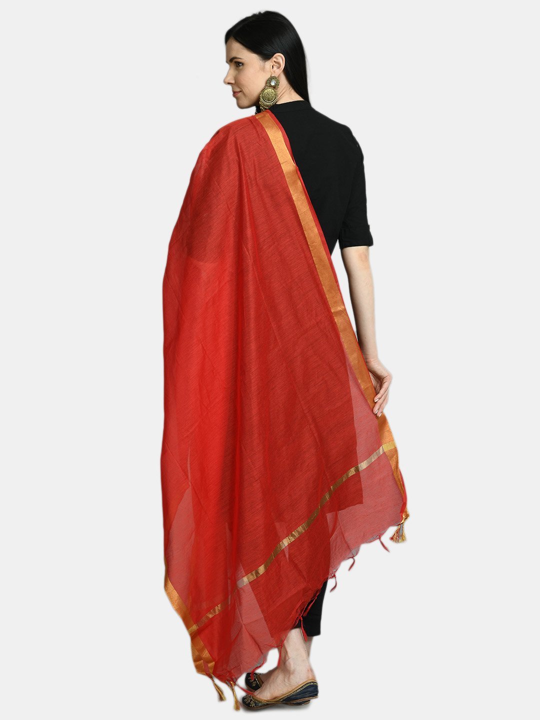 Women's Red Printed Casual Silk Blend Dupatta - Myshka