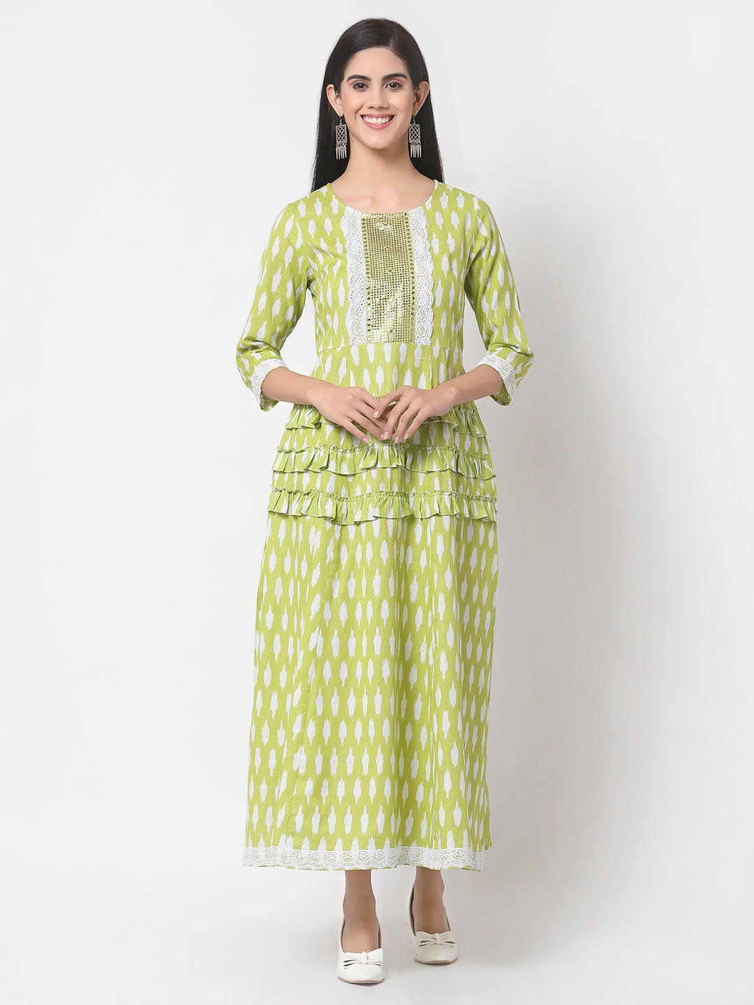 Women's Pure Cotton Printed 3/4 Sleeve Only Dress - Myshka