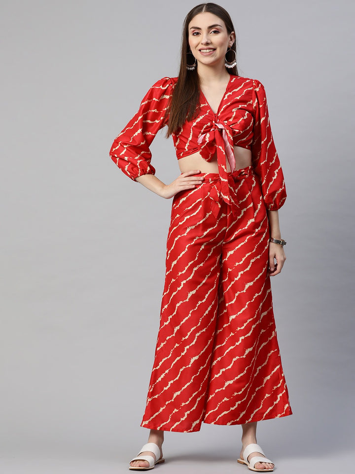 Women's Trendy Stylish Red Printed Full Sleeve V Neck Dress