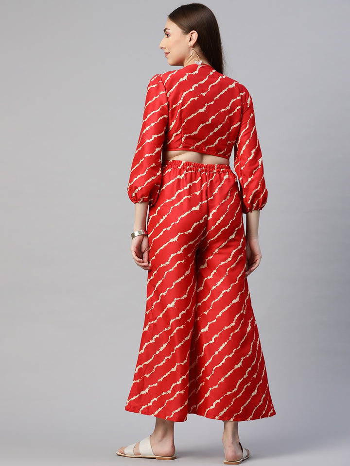 Women's Trendy Stylish Red Printed Full Sleeve V Neck Dress