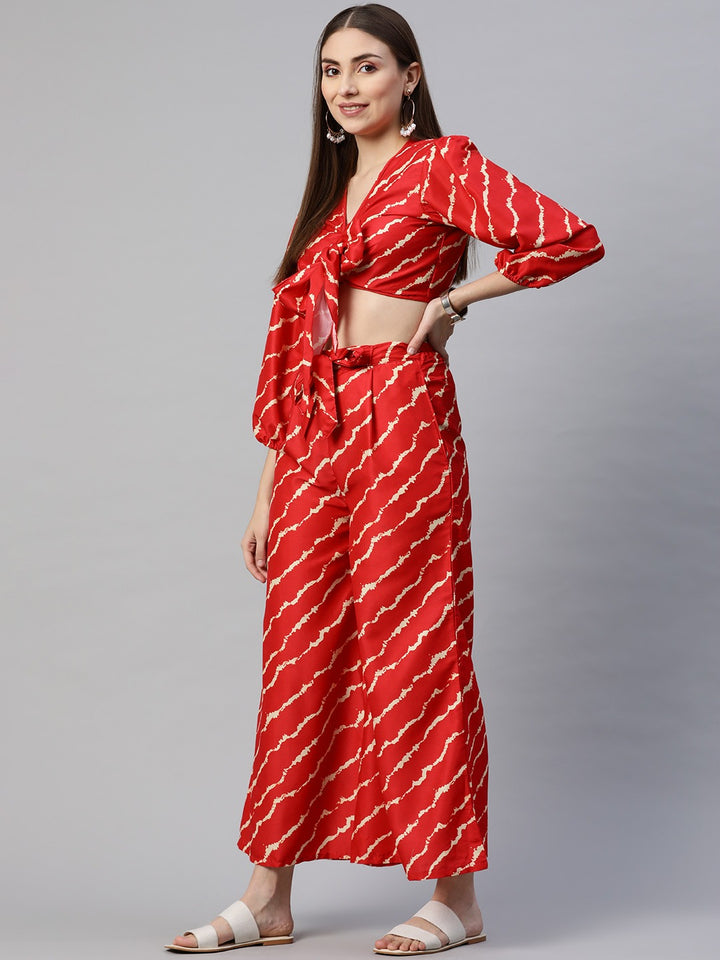 Women's Trendy Stylish Red Printed Full Sleeve V Neck Dress