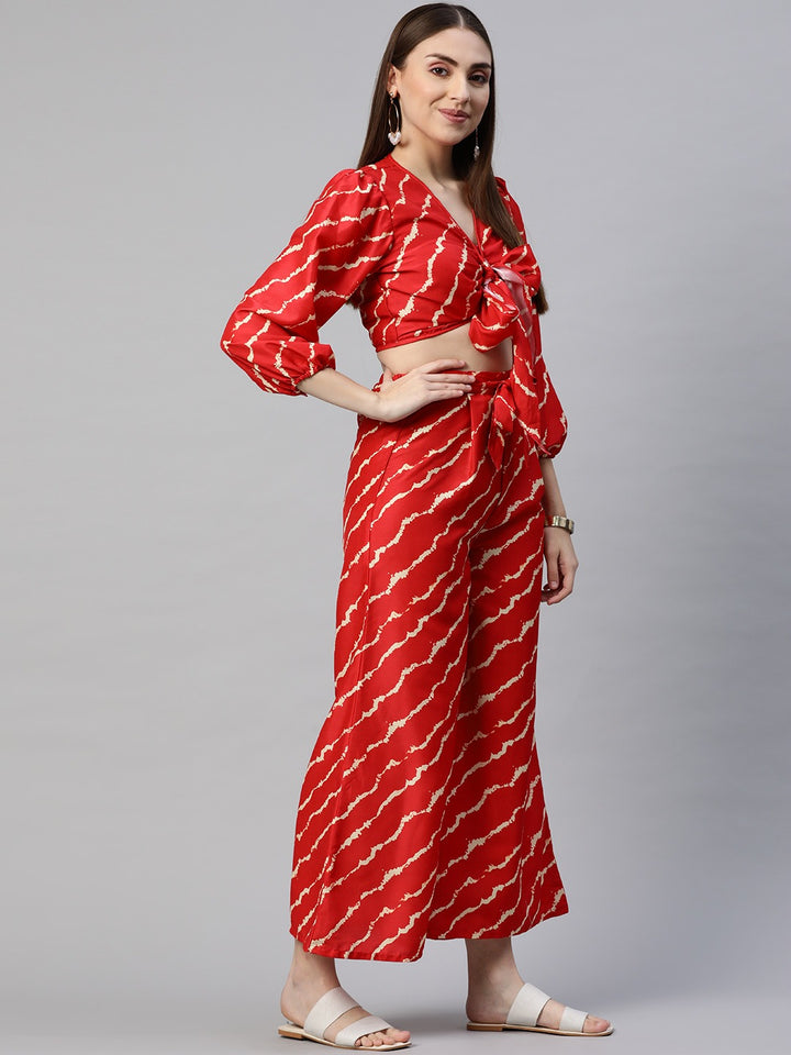 Women's Trendy Stylish Red Printed Full Sleeve V Neck Dress