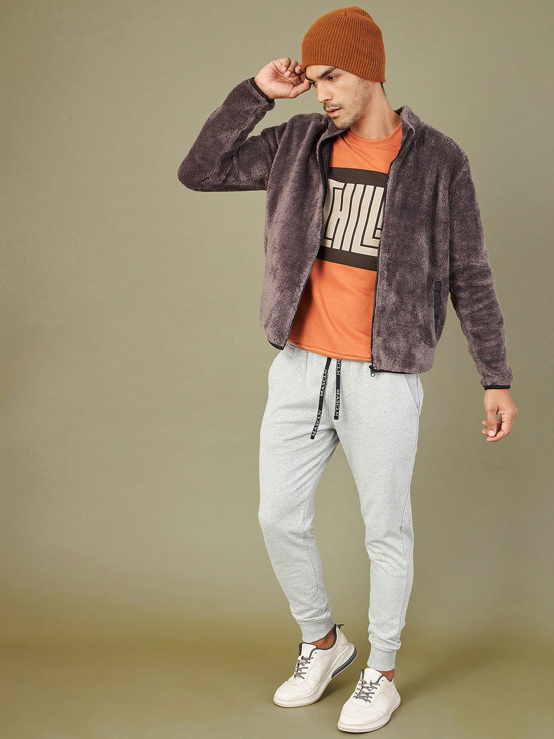 Men's Charcoal Grey Fur Contrast Zipper Jacket - LYUSH-MASCLN