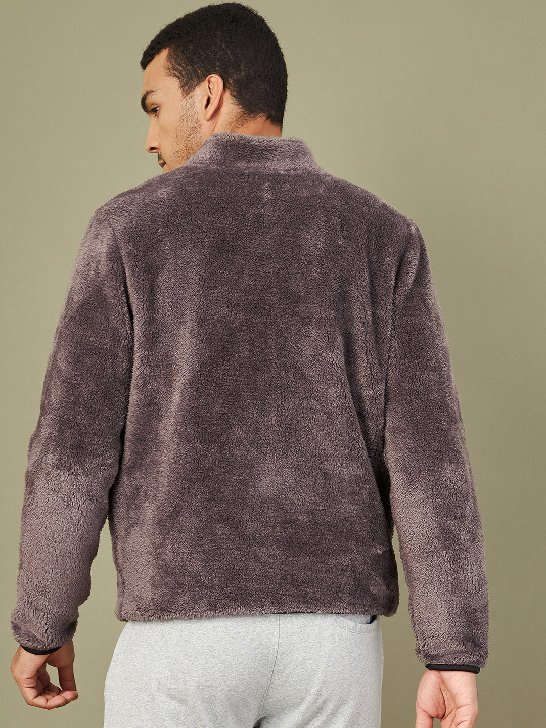 Men's Charcoal Grey Fur Contrast Zipper Jacket - LYUSH-MASCLN
