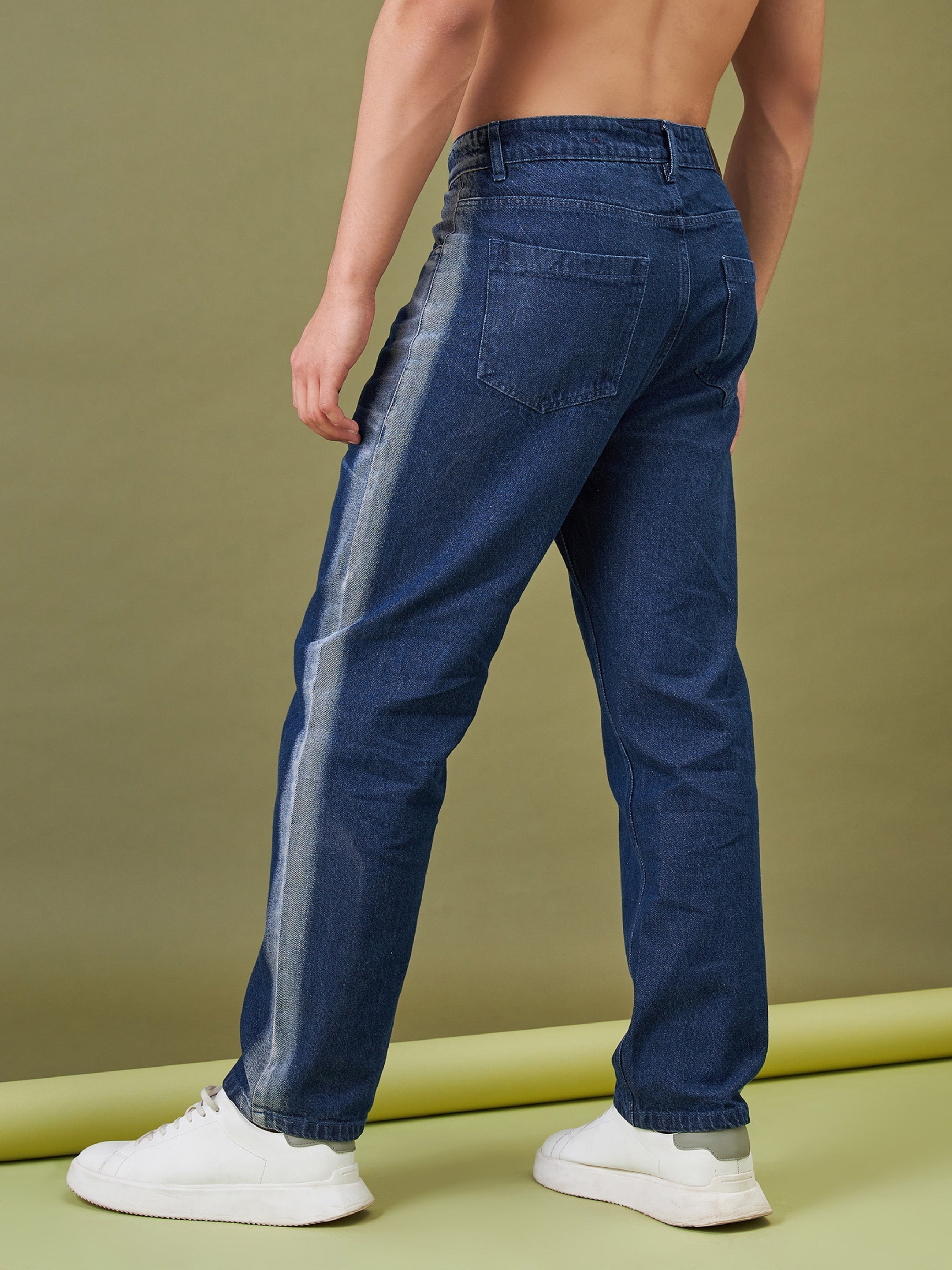 Men's Blue Washed Relax Fit Jeans - MASCLN SASSAFRAS
