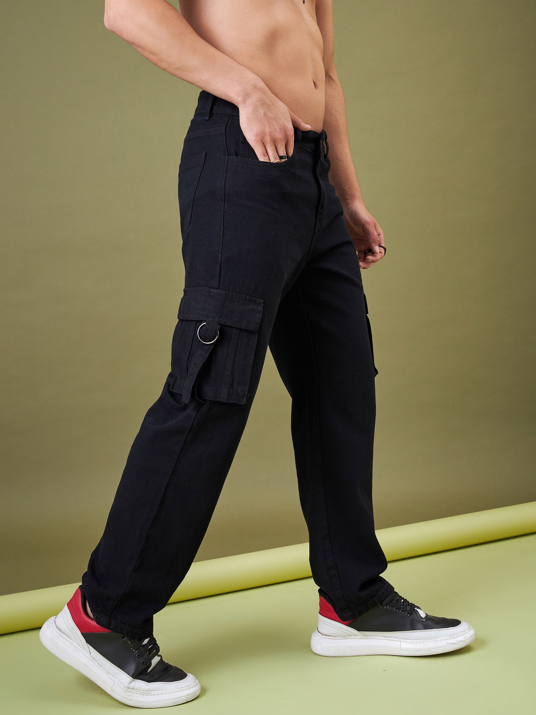 Men's Black Box Pocket Relax Fit Jeans - MASCLN SASSAFRAS