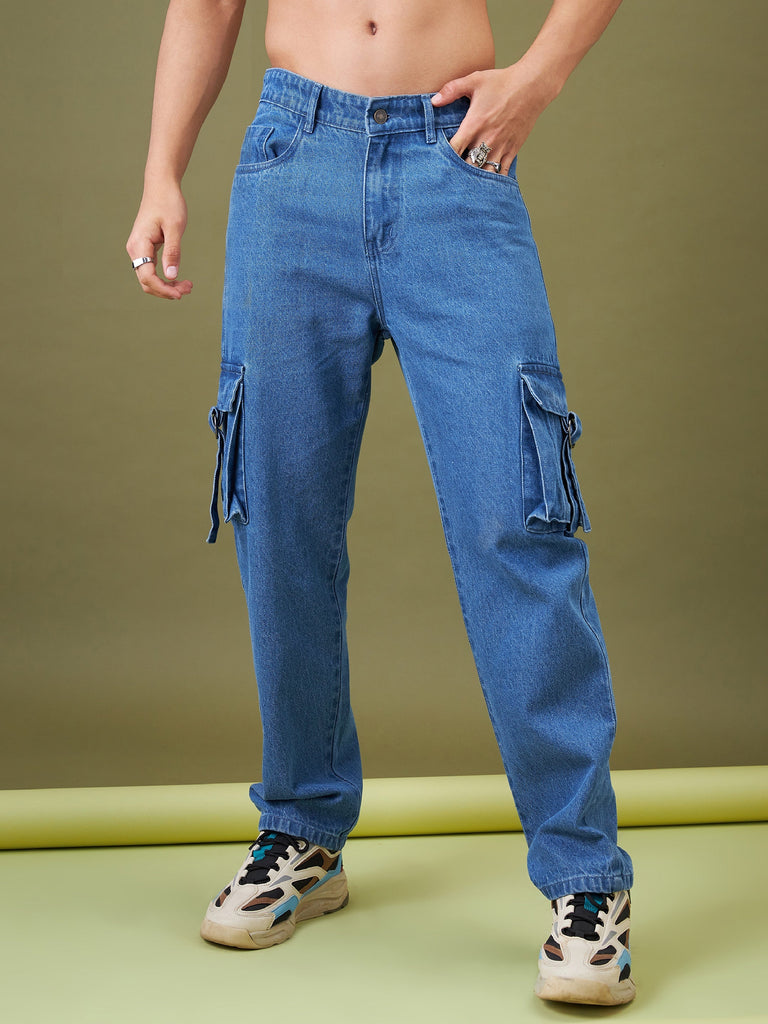 Men's Ice Blue Box Pocket Relax Fit Jeans