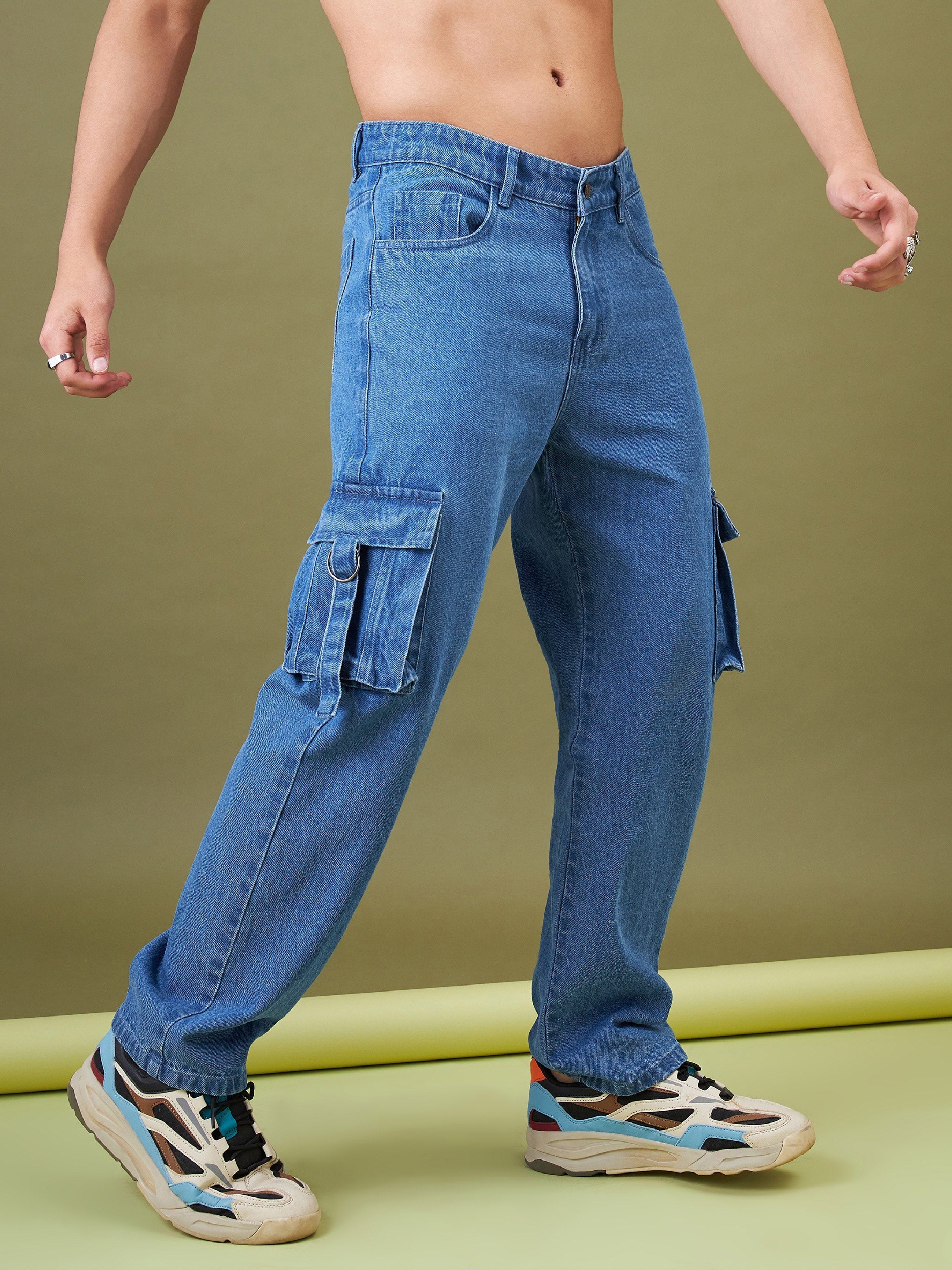 Men's Ice Blue Box Pocket Relax Fit Jeans - MASCLN SASSAFRAS