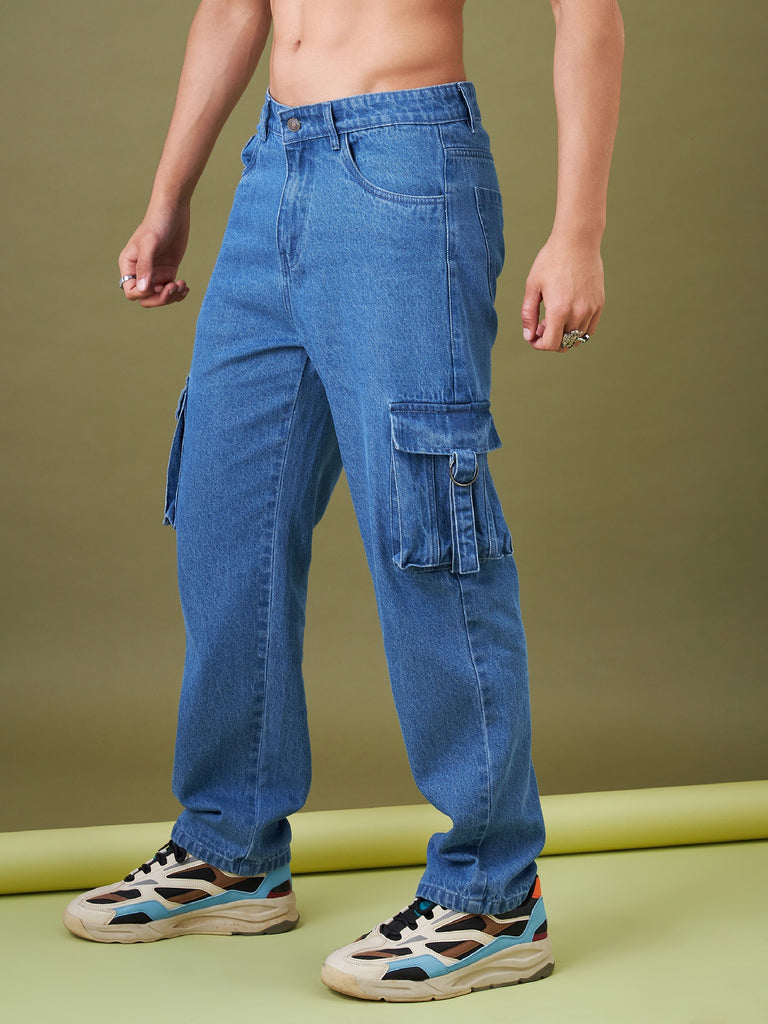 Men's Ice Blue Box Pocket Relax Fit Jeans