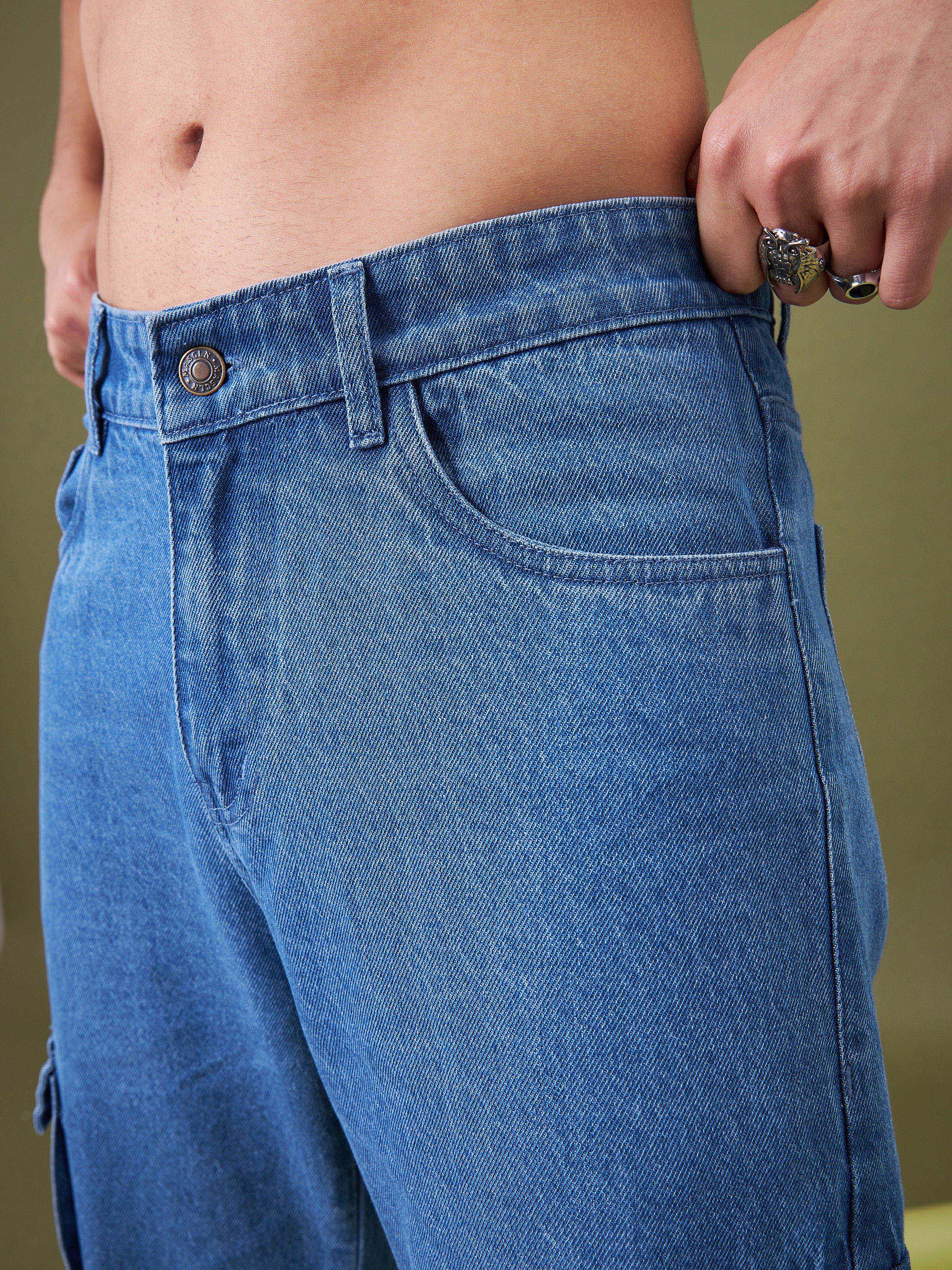 Men's Ice Blue Box Pocket Relax Fit Jeans - MASCLN SASSAFRAS