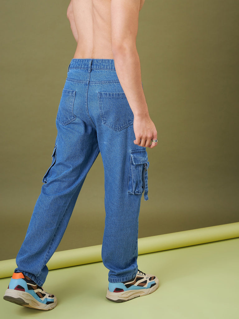 Men's Ice Blue Box Pocket Relax Fit Jeans