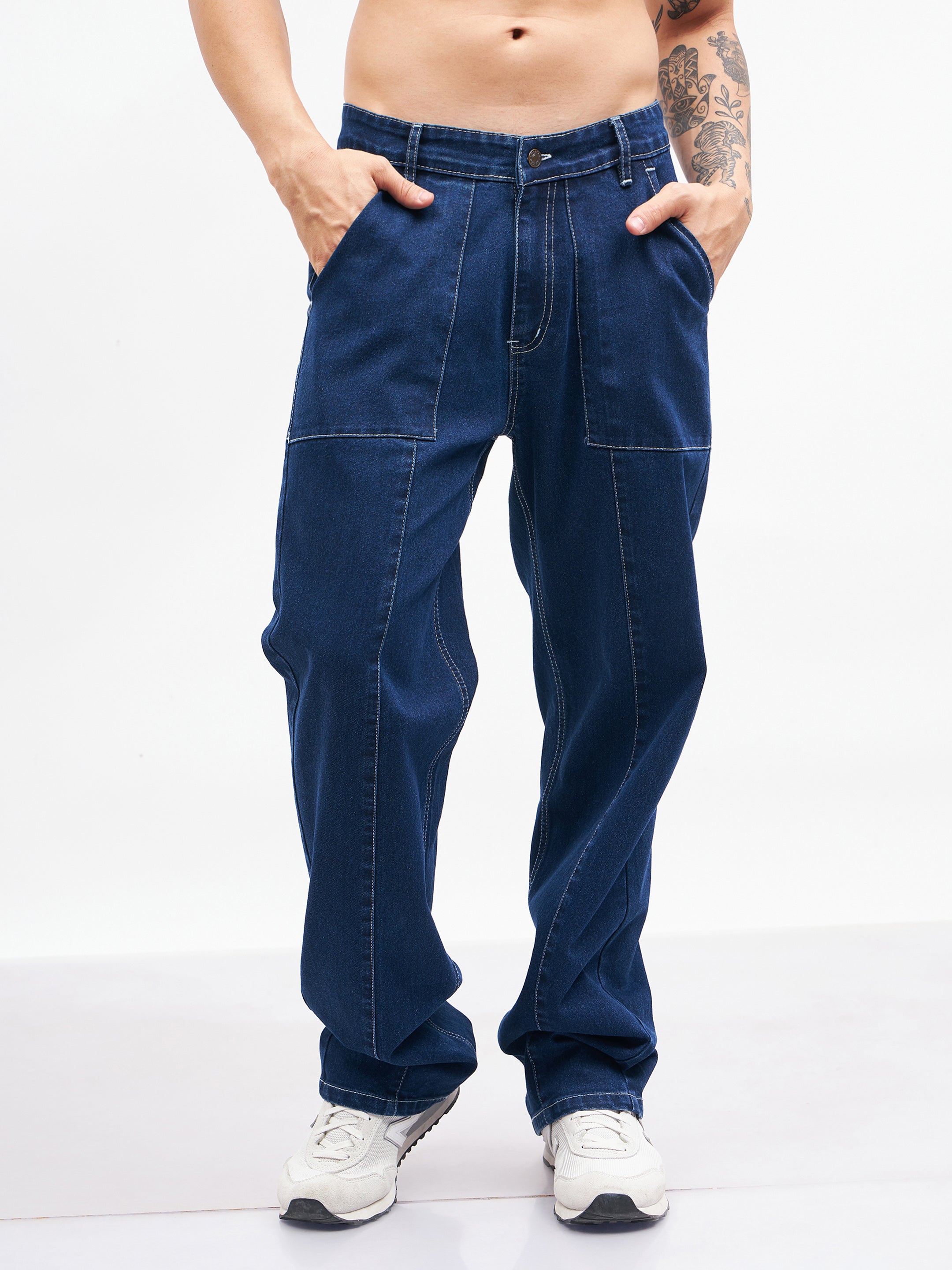 Men's Navy Relax Fit Jeans - MASCLN SASSAFRAS