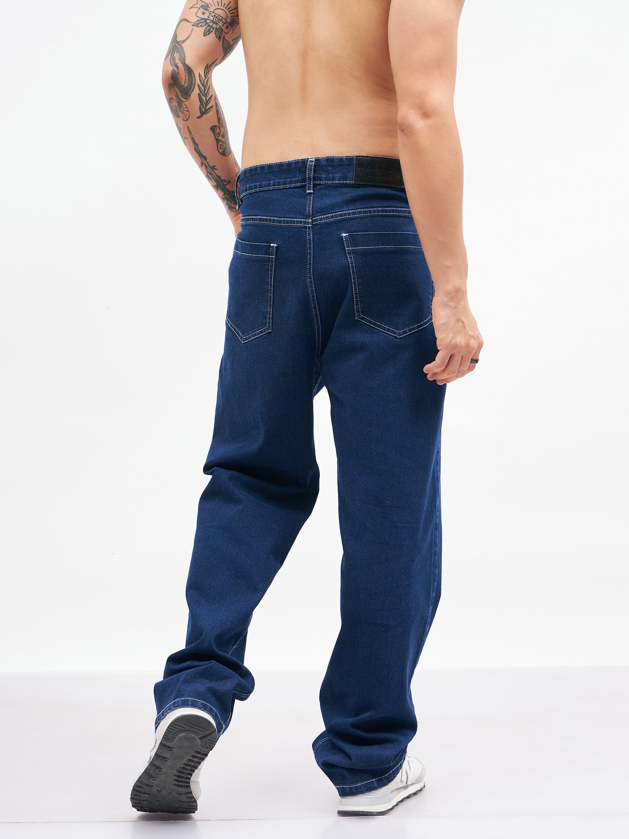 Men's Navy Relax Fit Jeans - MASCLN SASSAFRAS
