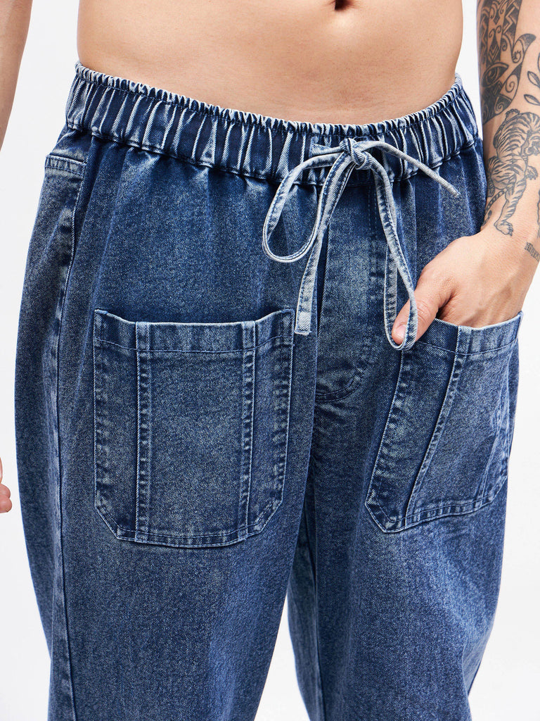 Men's Blue Front Zipper Baggy Fit Jeans