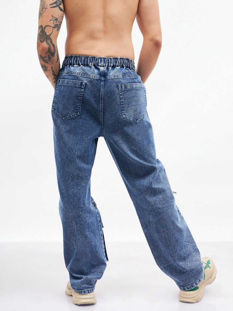 Men's Blue Front Zipper Baggy Fit Jeans
