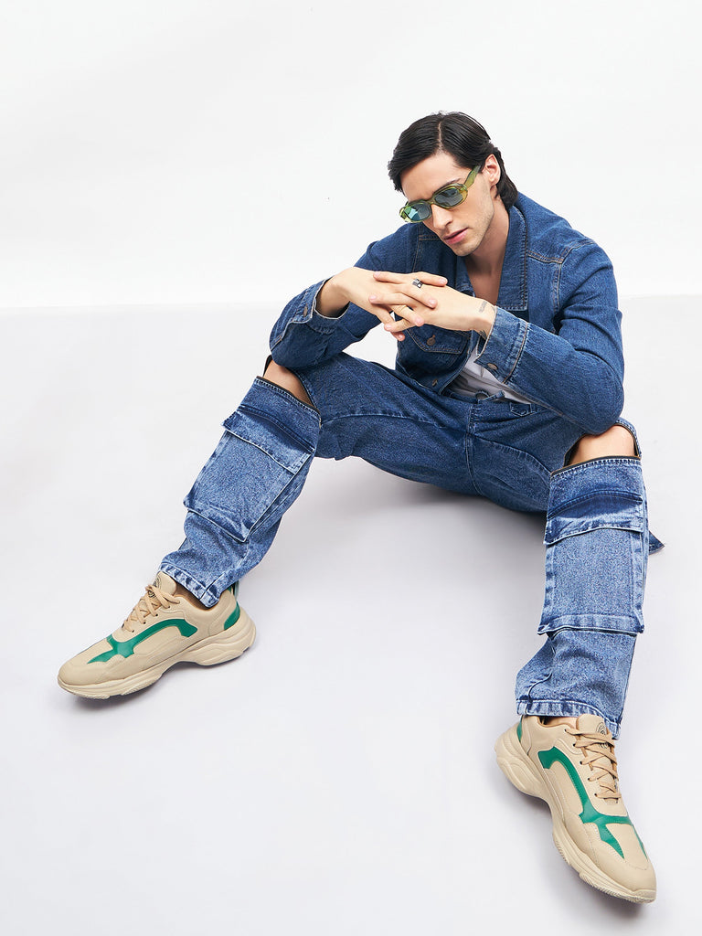 Men's Blue Front Zipper Baggy Fit Jeans