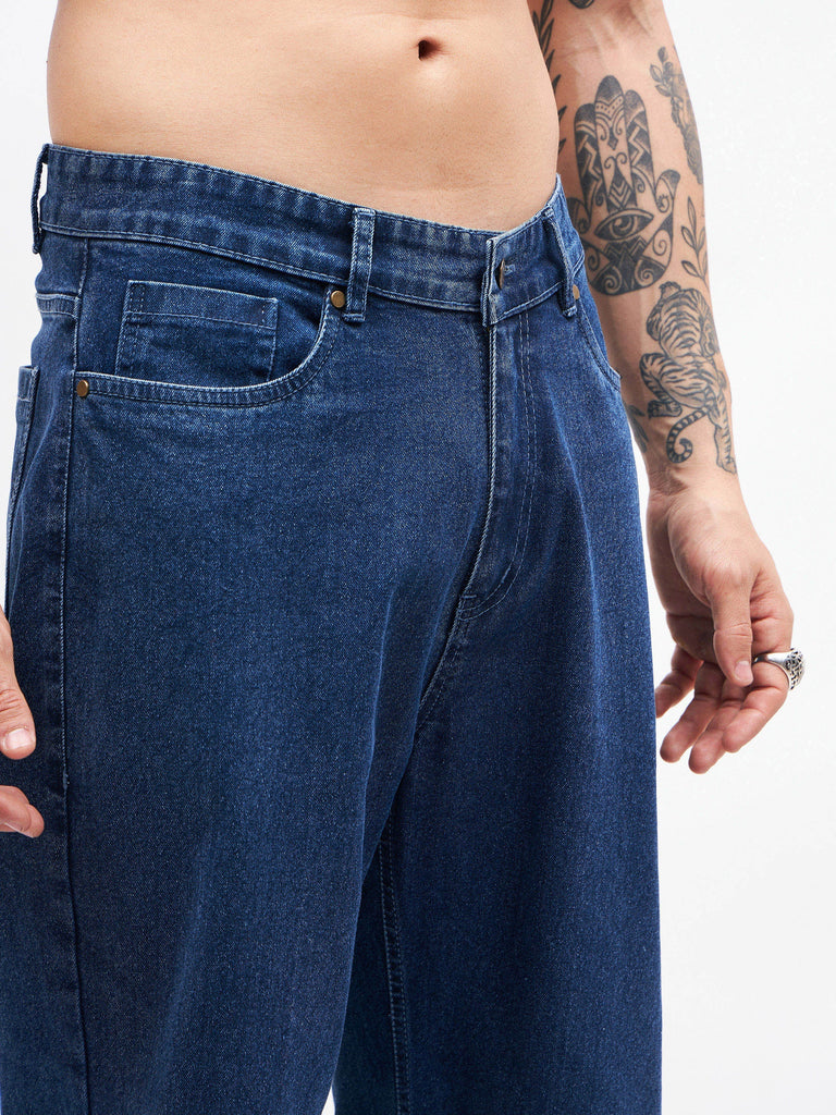 Men's Blue Knee Slit Relax Fit Jeans
