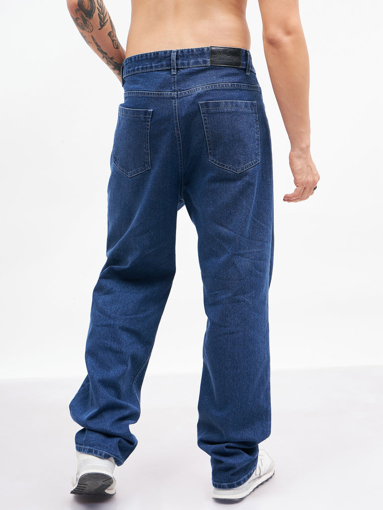 Men's Blue Knee Slit Relax Fit Jeans