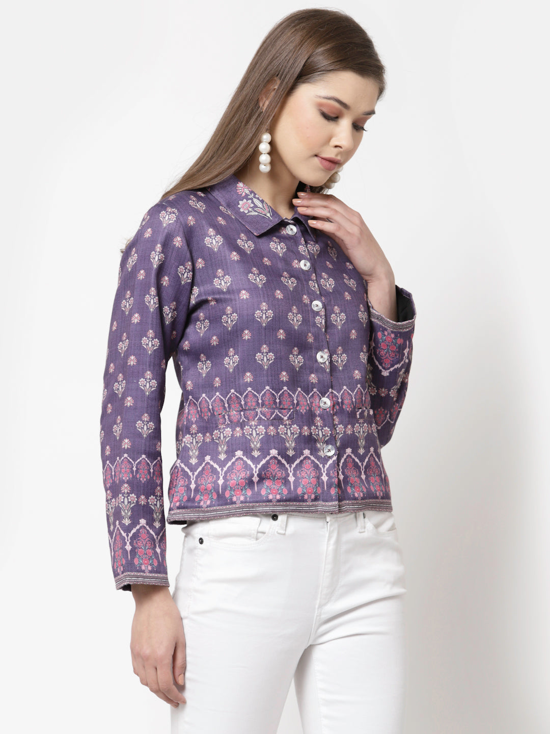 Women Purple Cotton Printed Shirt by Myshka (1 Pc Set)