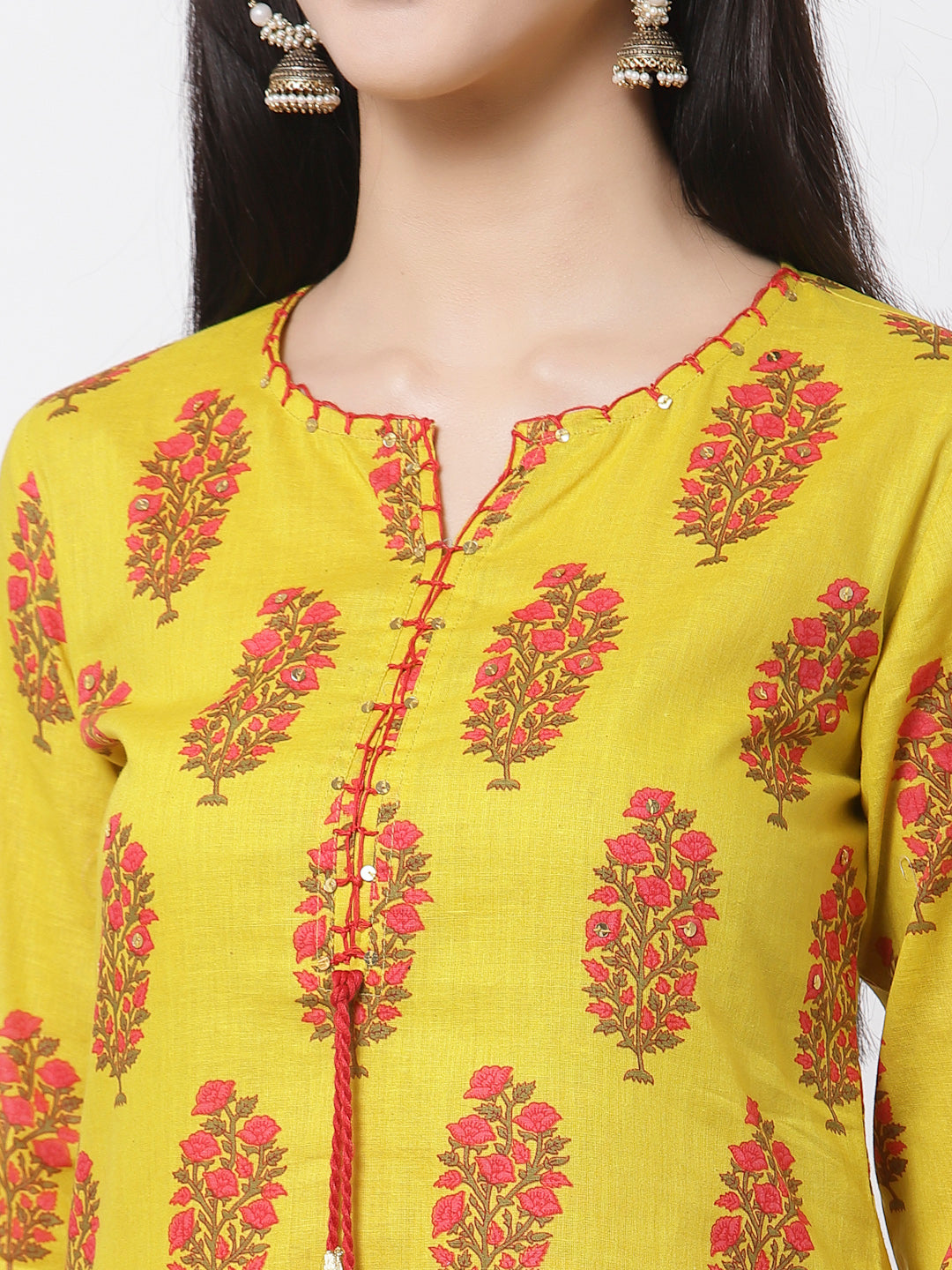 Women Yellow Cotton Printed  Kurta by Myshka (1 Pc Set)