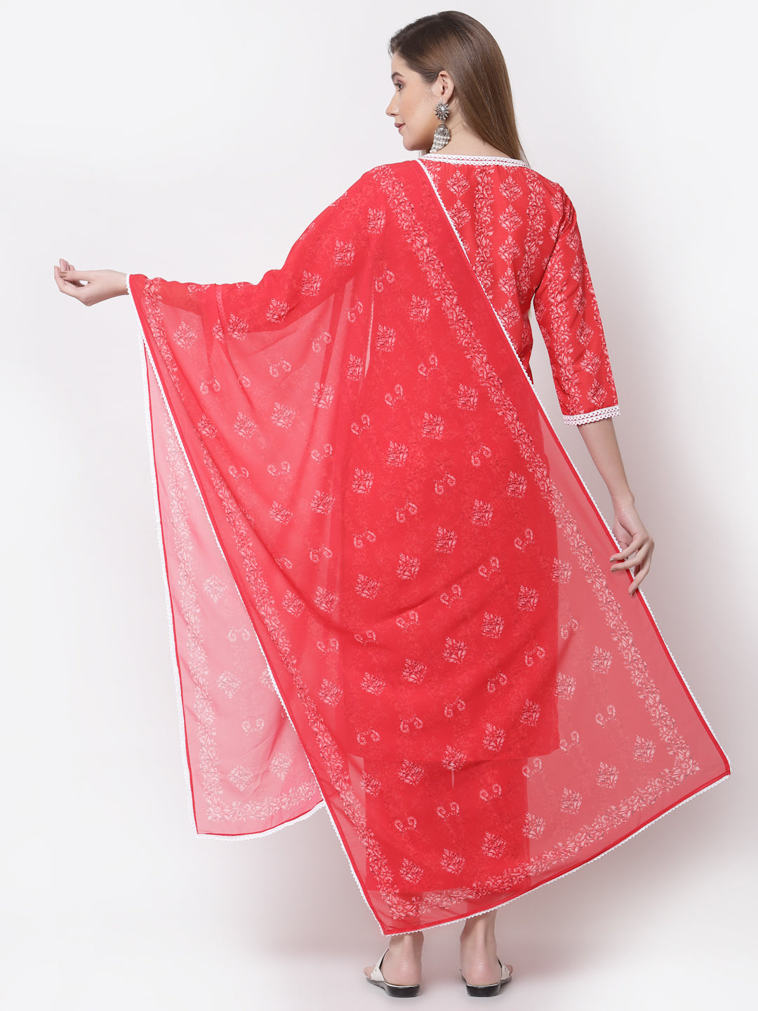 Women's Stylish Cotton Round Neck 3/4 Sleeve Printed Kurta Pant Dupatta Set  - Myshka