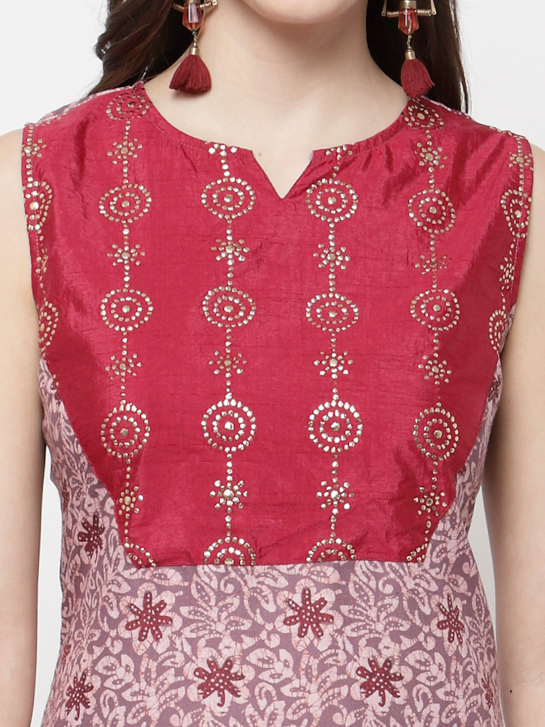 Women's Multicolor cotton blend Printed Sleeveless Round neck Kurta Palazzo Dupatta (3Pieces) set - Myshka