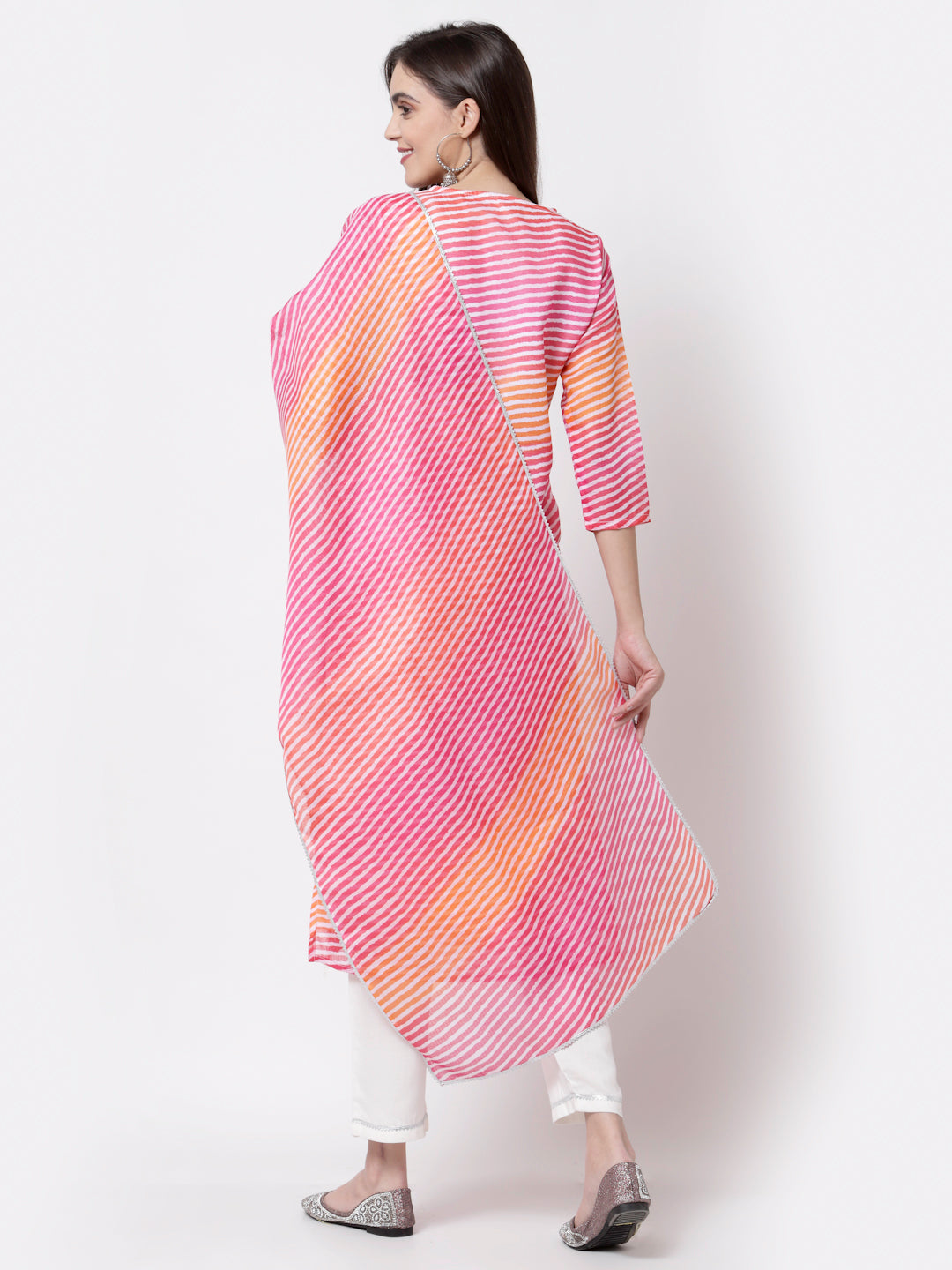 Women's Pink Cotton Printed Kurta with Pant and Dupatta by Myshka (3Pcs Set)
