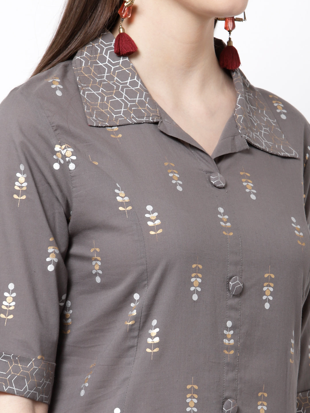 Women's Stylish cotton Collared Neck Half Sleeve Printed Kurta Palazzo Dupatta Set  - Myshka