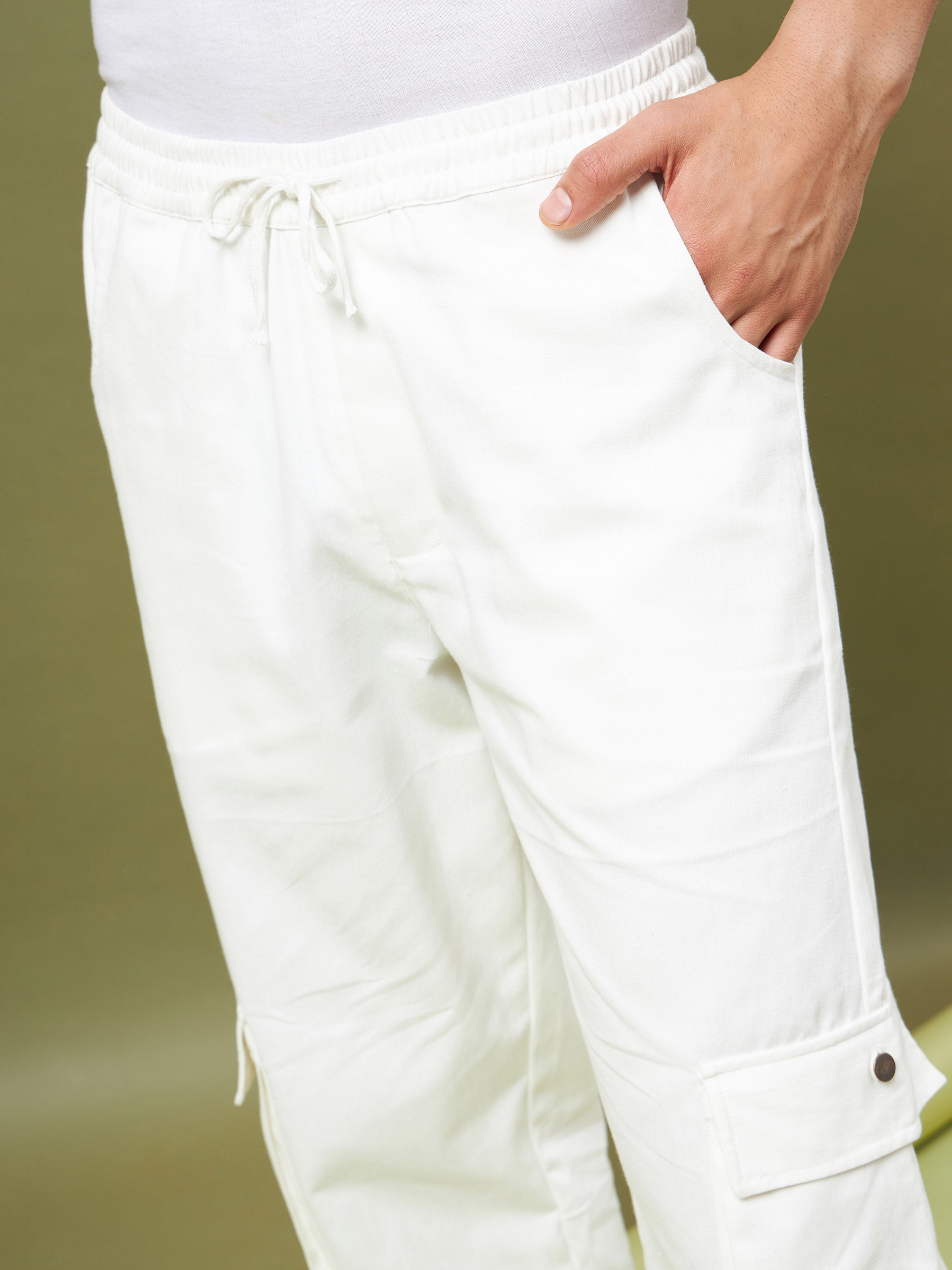Men's White Twill Cargo Pants - MASCLN SASSAFRAS