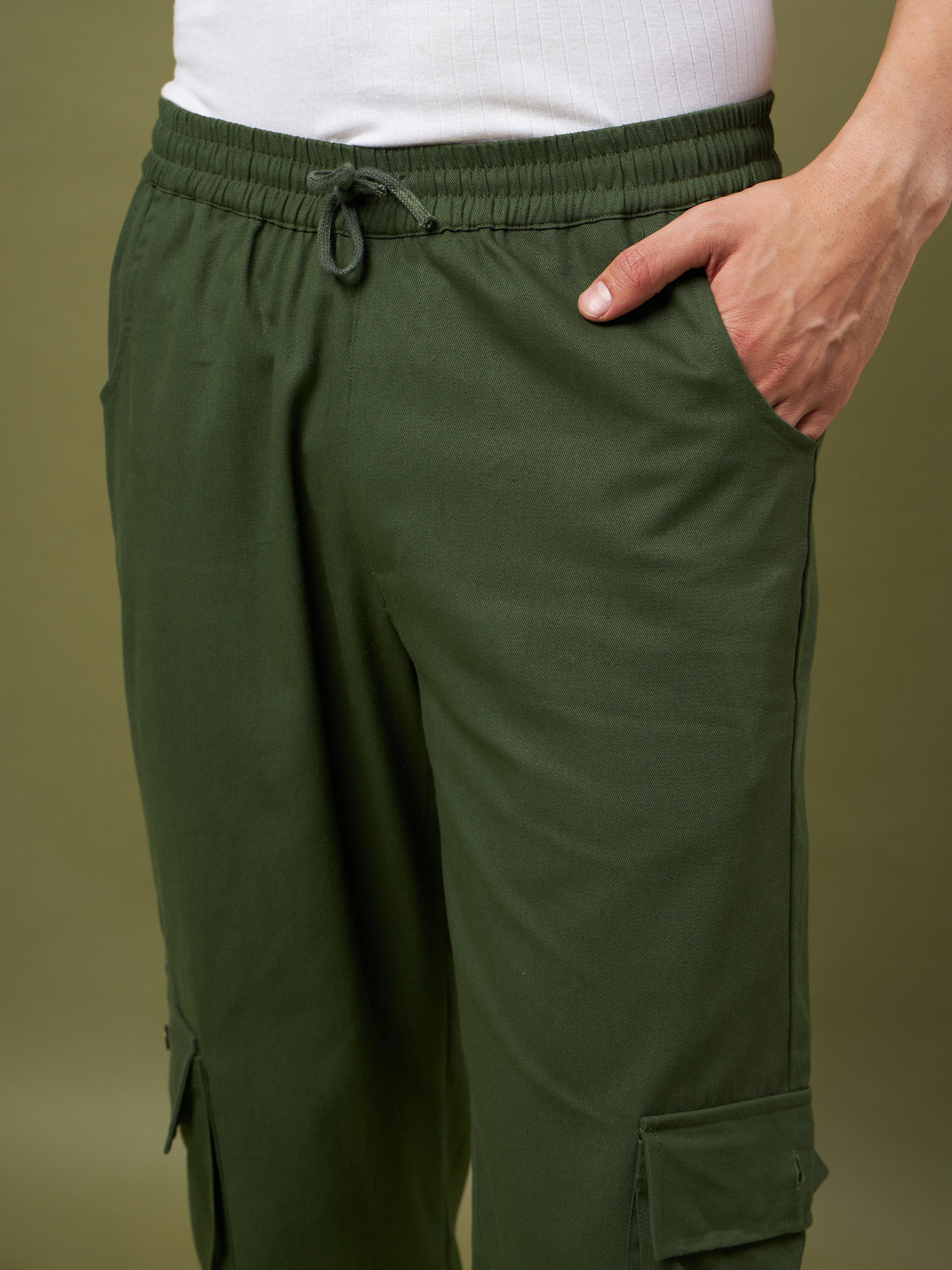 Men's Olive Twill Cargo Pants - MASCLN SASSAFRAS
