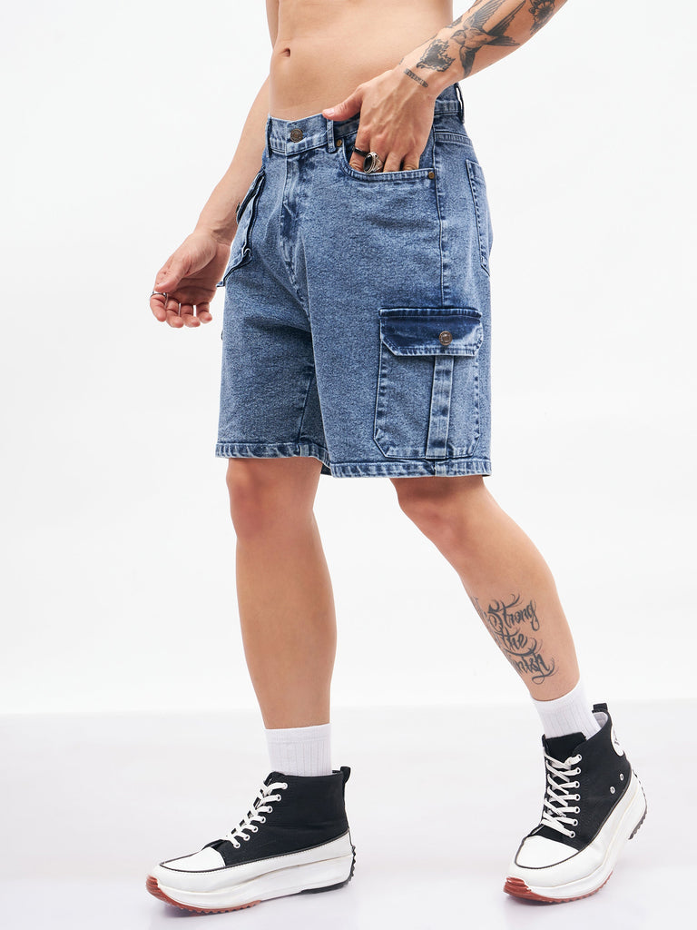 Men's Blue Utility Pocket Denim Shorts