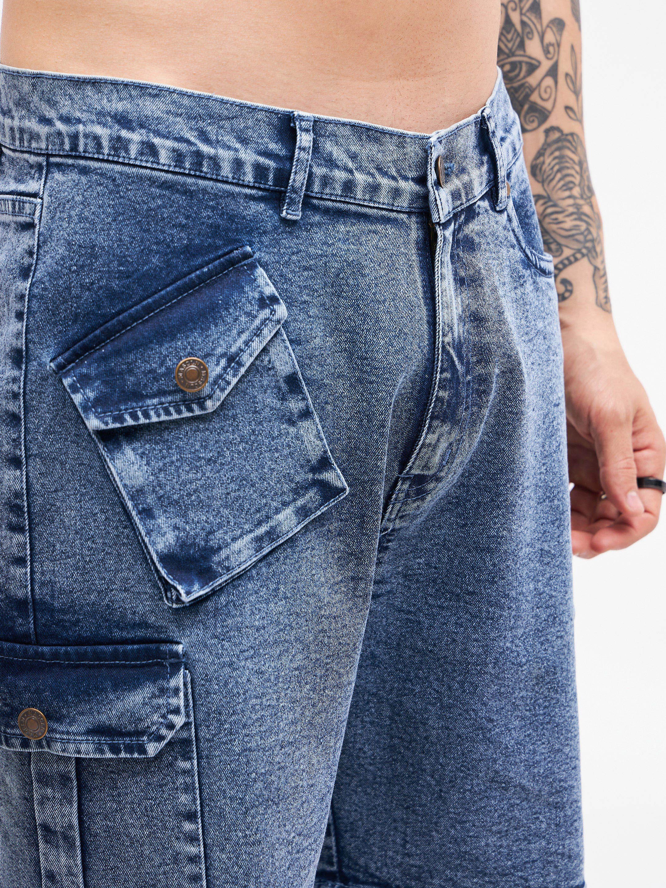 Men's Blue Utility Pocket Denim Shorts - MASCLN SASSAFRAS