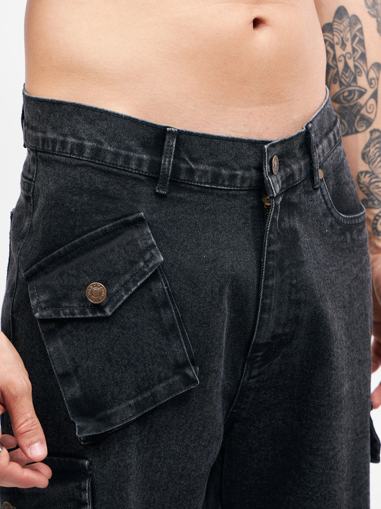 Men's Black Utility Pocket Denim Shorts