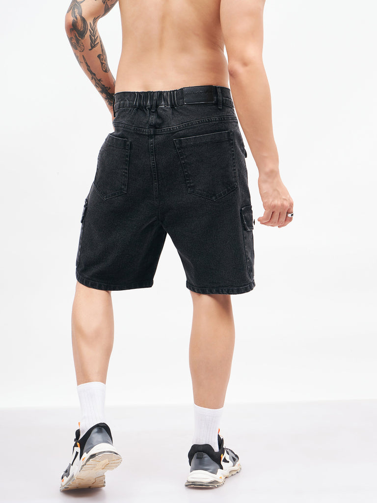 Men's Black Utility Pocket Denim Shorts