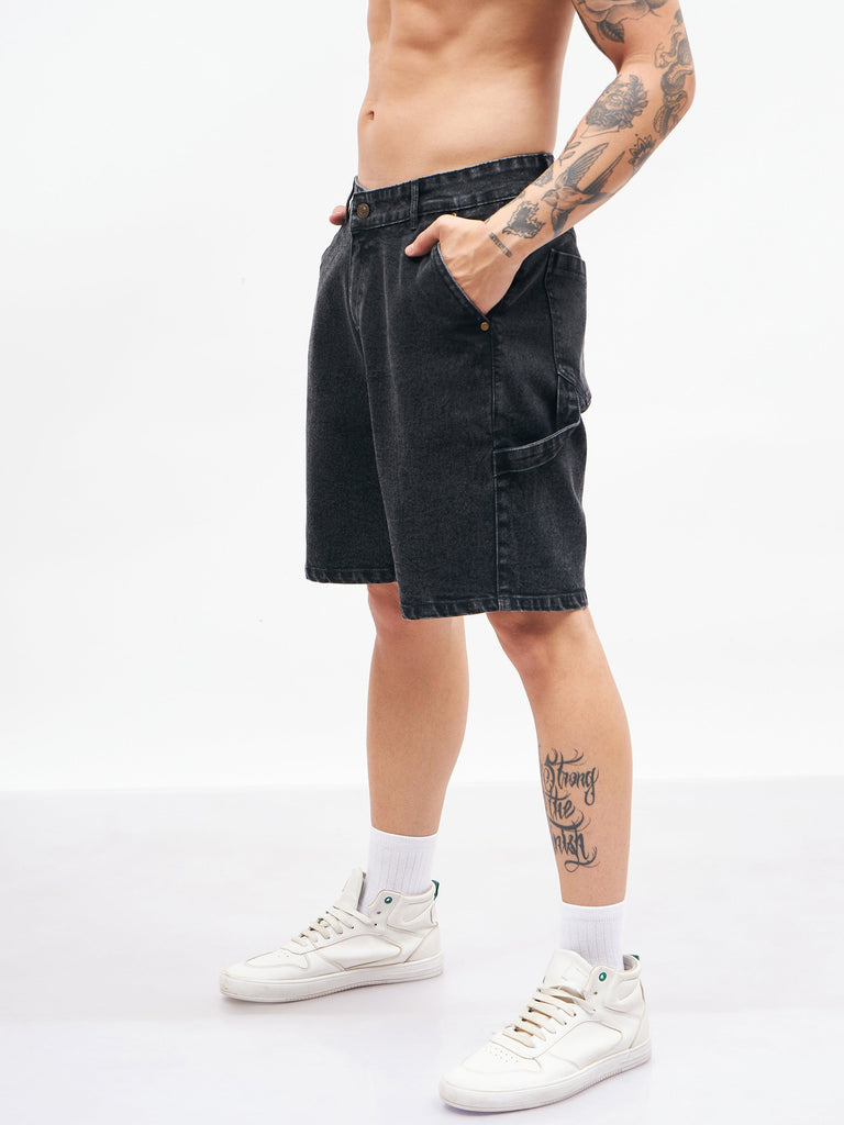 Men's Black Relax Fit Denim Shorts