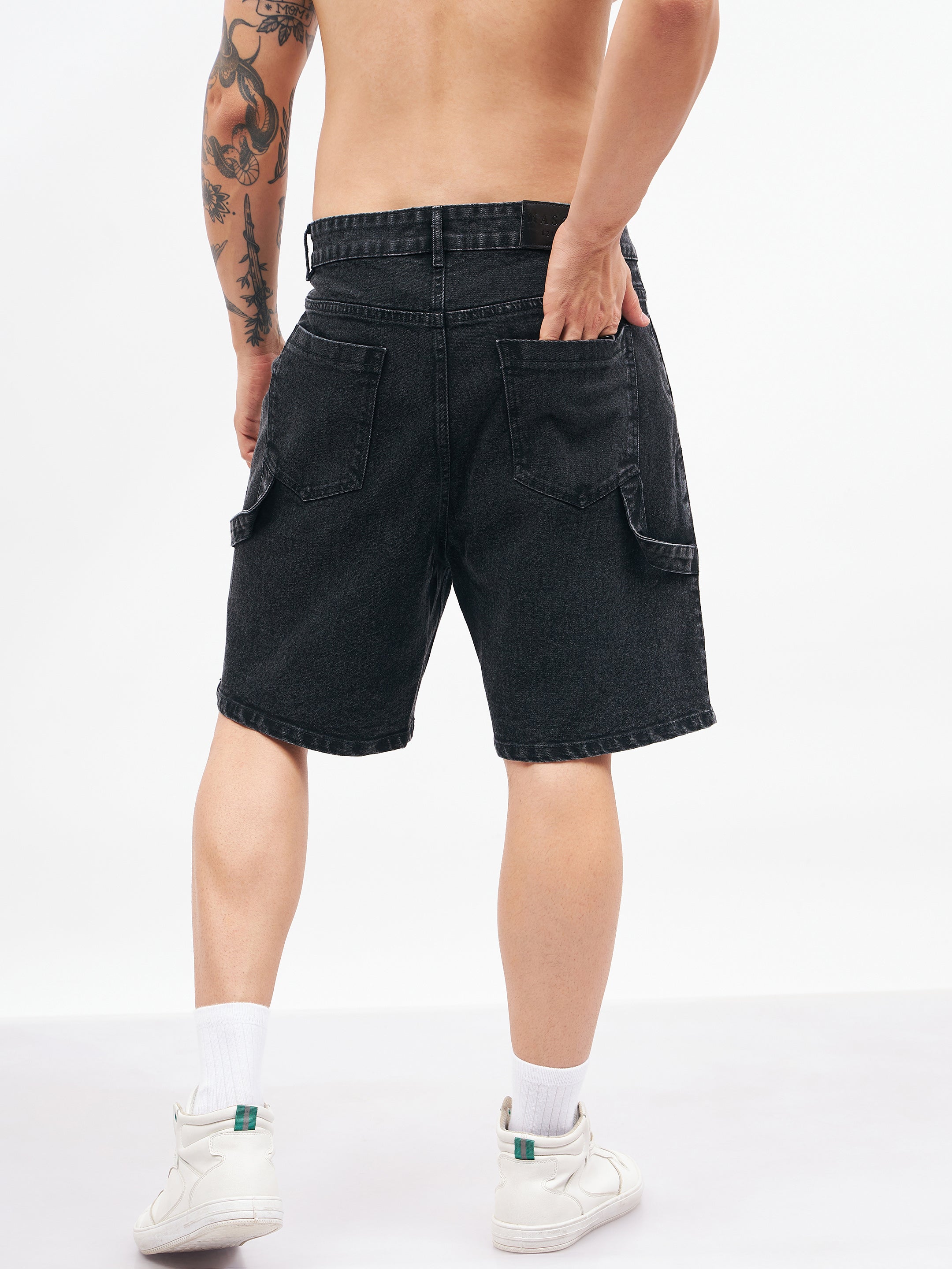 Men's Black Relax Fit Denim Shorts - MASCLN SASSAFRAS