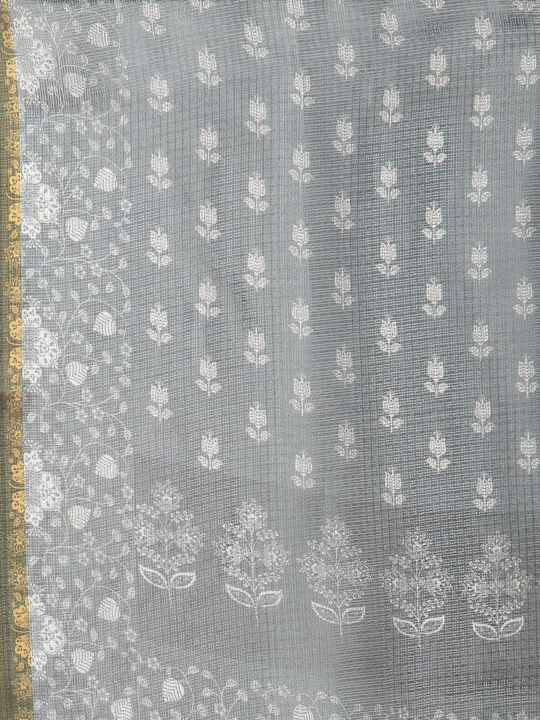 Women's Grey cotton blend Printed Sleeveless Round Neck Kurta with Sharara & Dupatta (3Pieces) set - Myshka