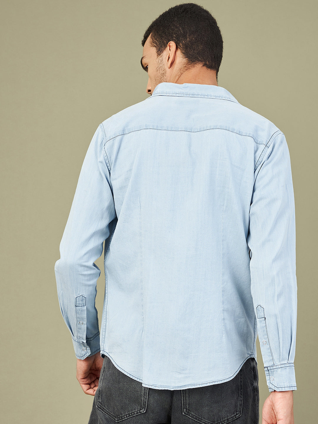 Men's Ice Blue Tencel OFF Printed Regular Shirt - LYUSH-MASCLN